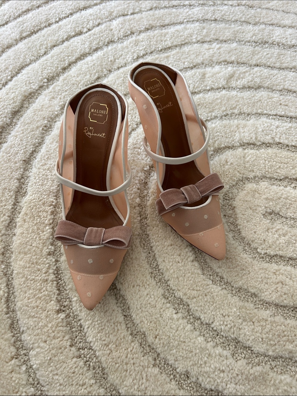 Malone Souliers Blush Pink Pointed-Toe Bow Slingback Flats